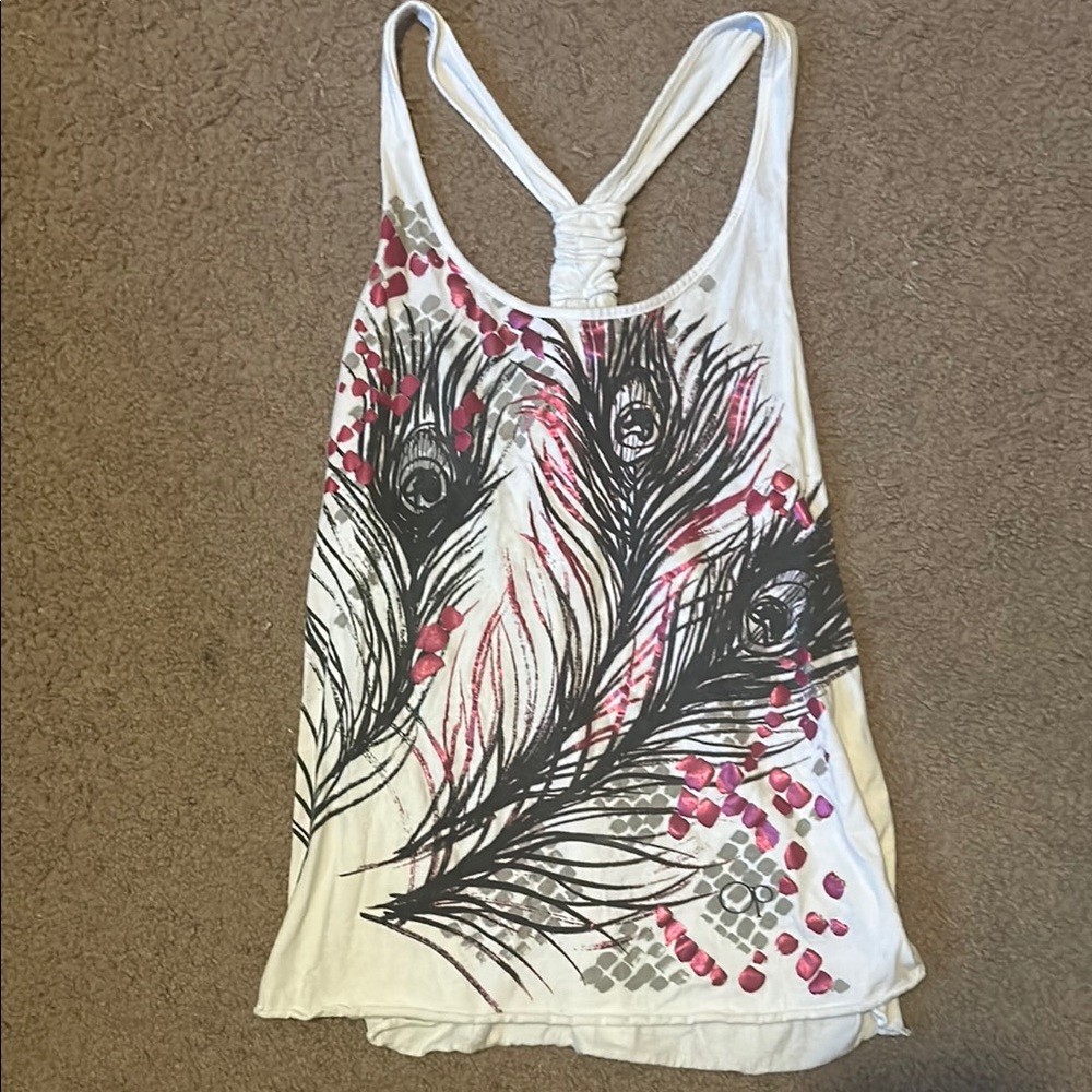 Peacock Feather Print White Tank Top